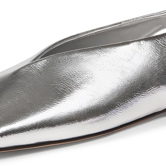 Shoes - Women's Faux Leather Slingback Flats 10 Silver Comfortable Casual Work Shoes